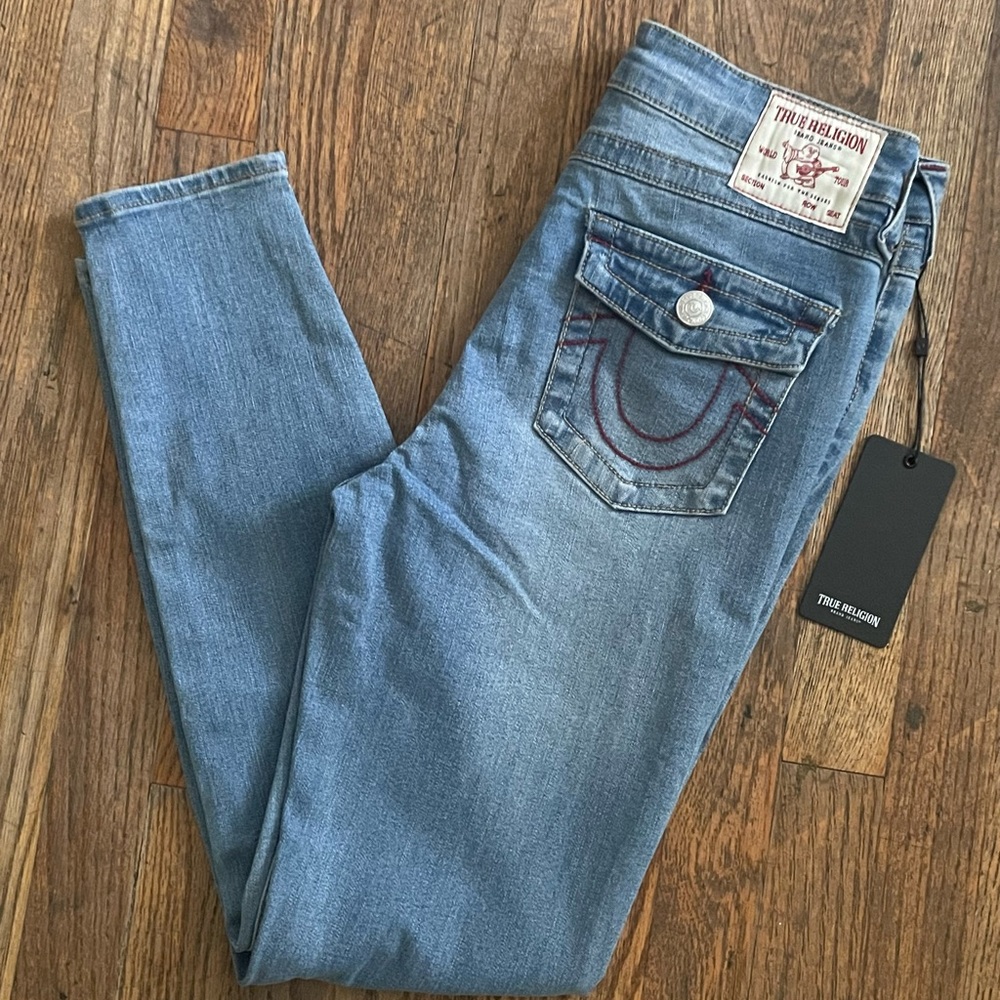 Women new True Religion Halle high rise super skinny jeans sz 29